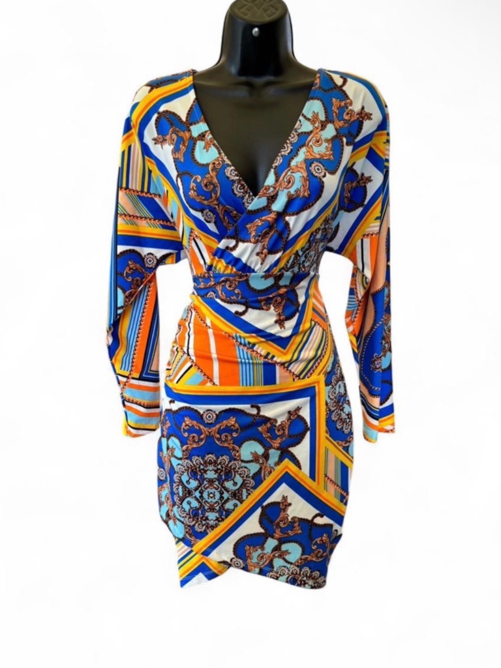 Vibrant Blue and Orange Patterned Dress